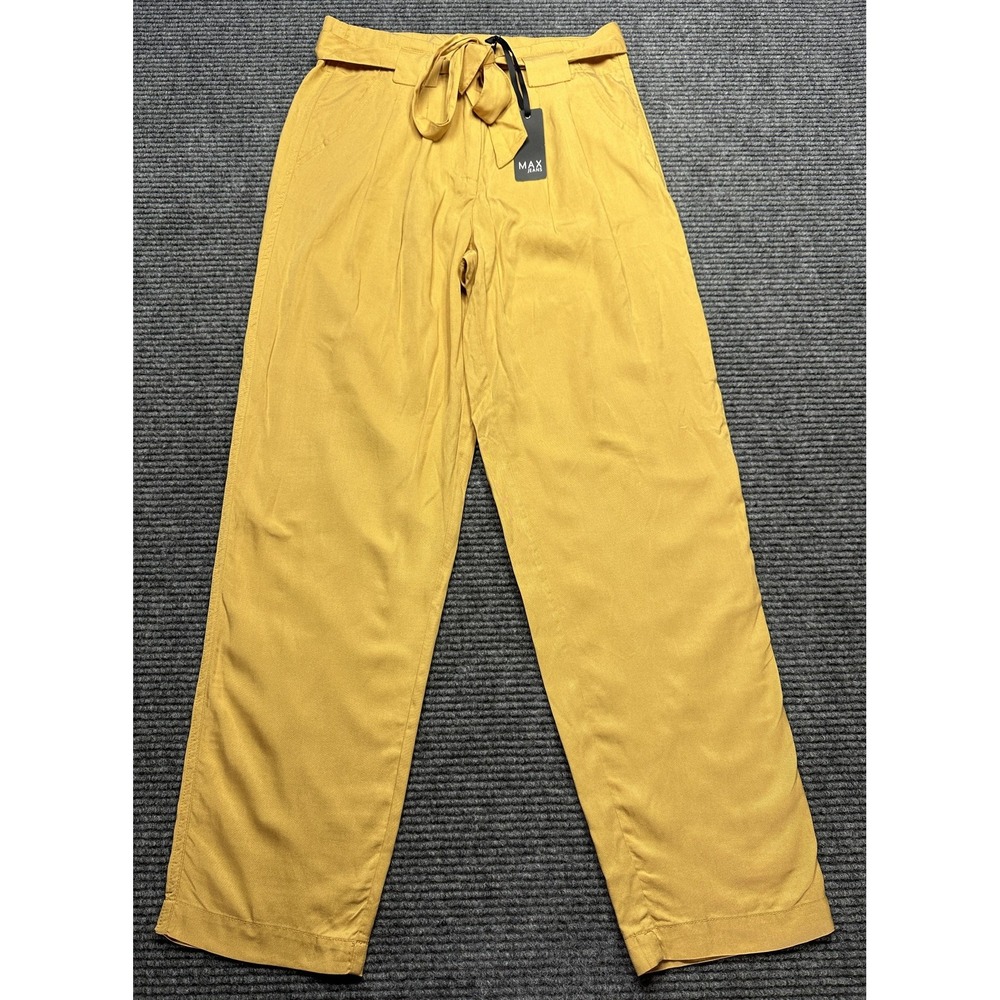 Max Jeans Pants Womens 2 Mustard Tencel Soft Belted Straight Leg Casual
